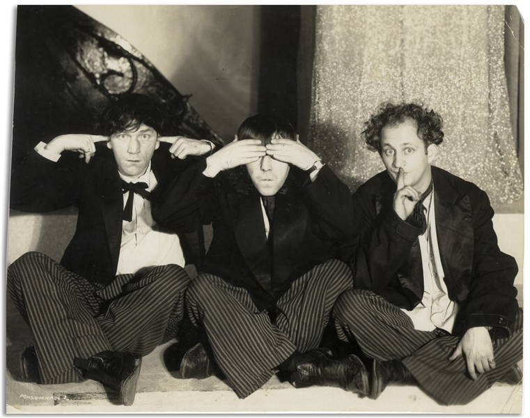 Howard, Fine & Howard Vaudeville Publicity Still as Three Wise Monkeys From the 1931 Stage Performance of ''Masquerade'' -- Glossy Photo Measures 9'' x 7'' -- Trimmed Edges, Very Good Condition